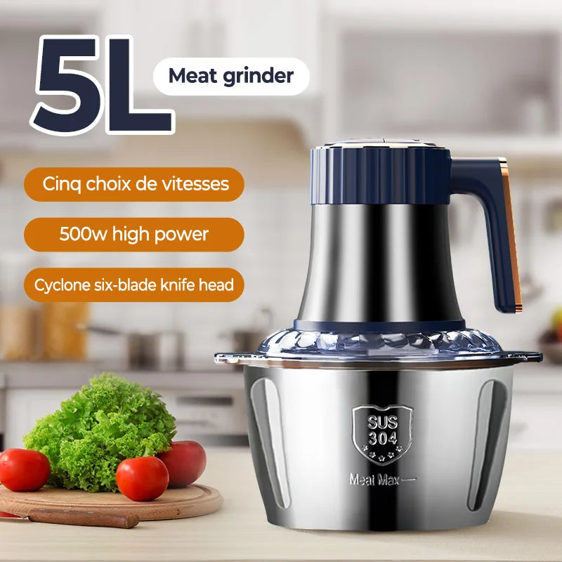 5L Electric Meat Grinders 304 Stainless Steel Food Crusher Multifunctional Vegetable Slicer Chopper Mincer Baby Food Processor
