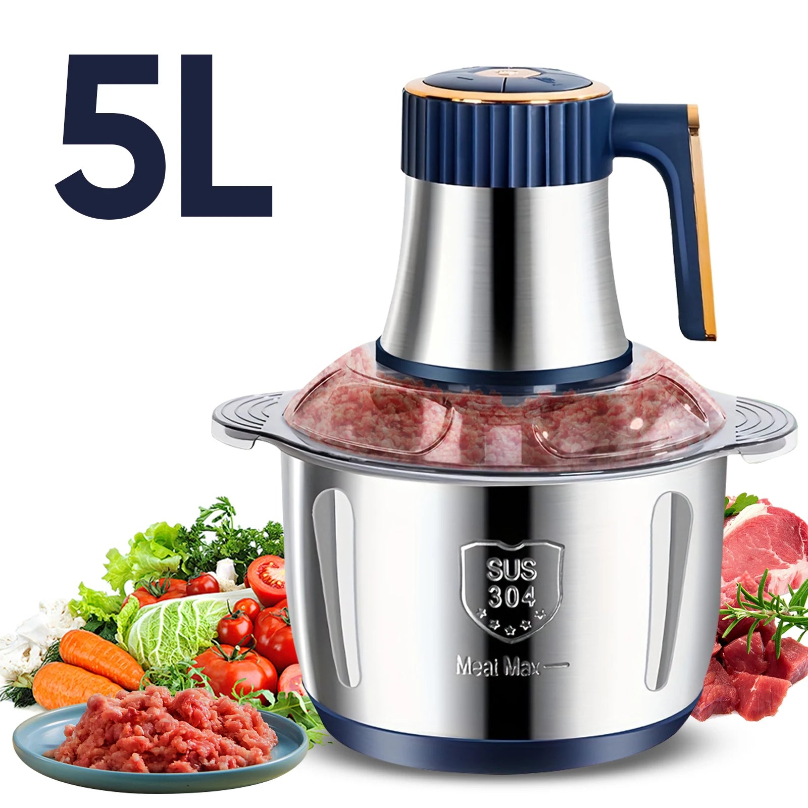5L Electric Meat Grinders 304 Stainless Steel Food Crusher Multifunctional Vegetable Slicer Chopper Mincer Baby Food Processor