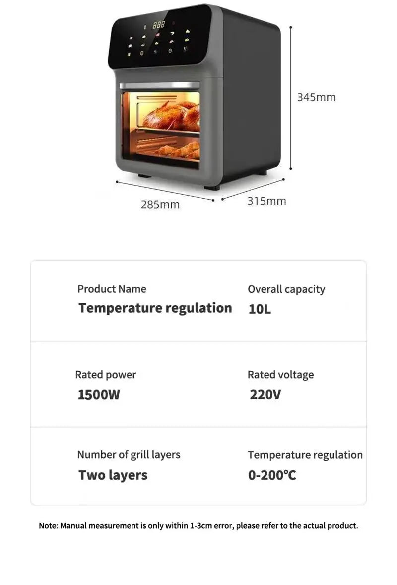 10L Air Fryer 1350W Electric Hot Fryer Oven Oilless cooler with Touch Control non-Basket Visible windows, Family Size