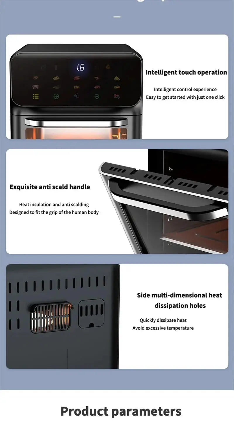 10L Air Fryer 1350W Electric Hot Fryer Oven Oilless cooler with Touch Control non-Basket Visible windows, Family Size