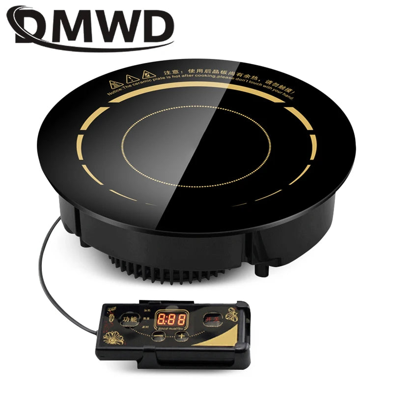 DMWD 2000W Round Electric Magnetic Induction Cooker Wire Control Black Crystal Panel Hotpot Cooktop Stove Cooktop Hot Pot Oven
