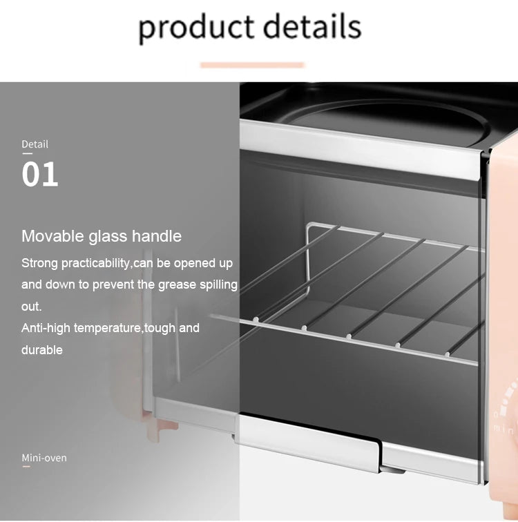 110V/220V Mini Electric Oven Roast Grill Toaster Cake Bread Maker Steak Fried Eggs Omelette Frying Pan Timer Breakfast Machine
