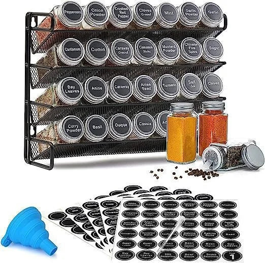 Kitchen Spice Bottle Storage Rack 4 Tier Countertop Seasoning Organizer Hollow Iron Shelf For Home Cooks Family Table Decor