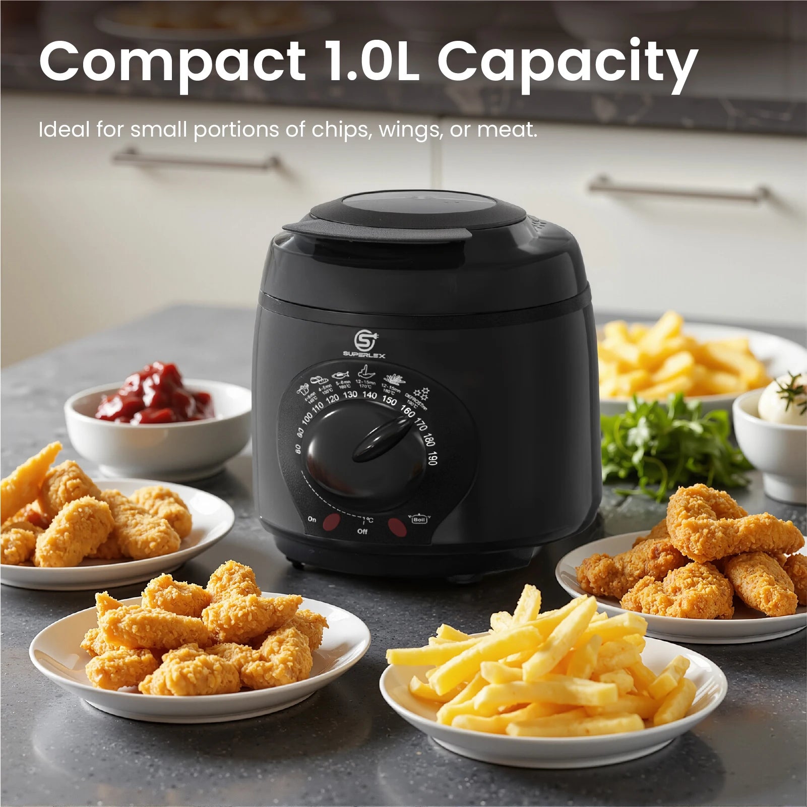 SUPERLEX Electric Deep Fryer 1L For Home Temperature Control Visual Window Removable Oil Tank Easy‑Clean Fried Chicken Fries Pot
