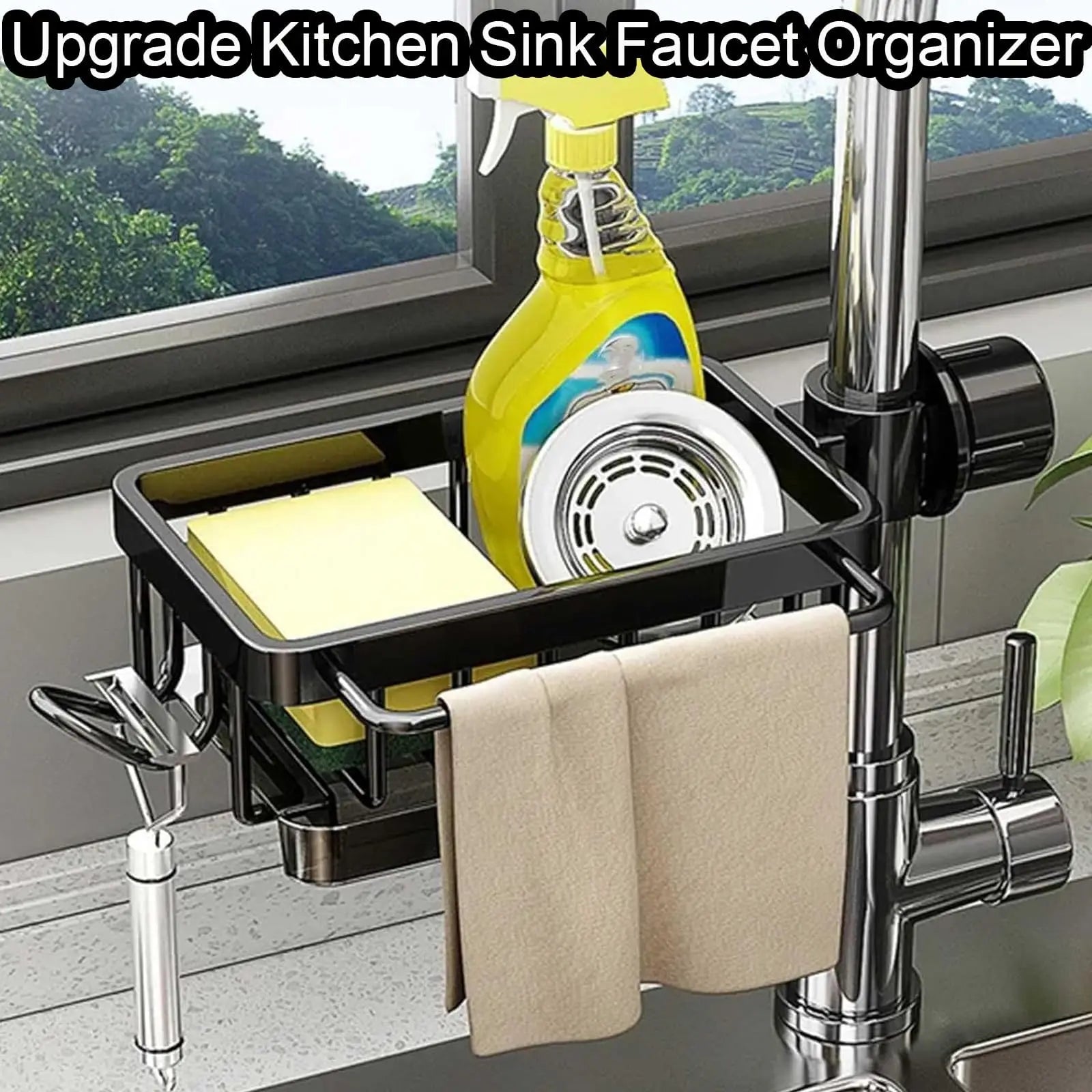 Kitchen Sink Faucet Organizer,3in1 Kitchen Faucet Organization Rack - Dish Sponge Holder, Multi-Function Storage Caddy Rack