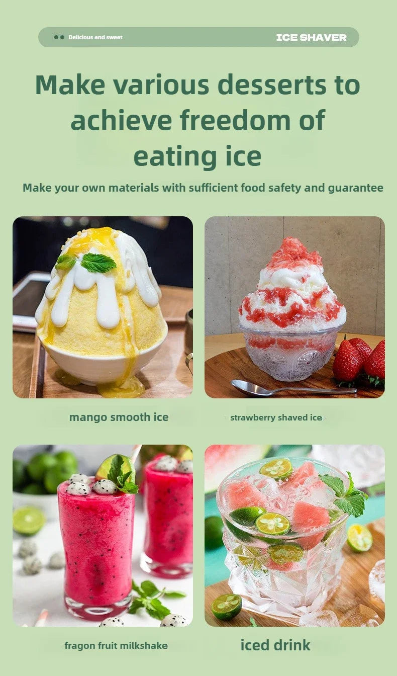 Automatic Ice shavers Small household electric Shaved Ice Machine two speed Adjustable ice shaving machine 220V 110V Ice Crusher