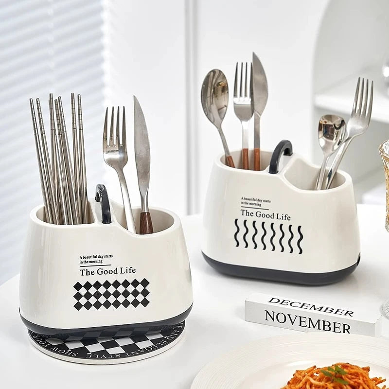 Kitchen Utensil Cutlery Storage With 2 Compartments Organizer Holder Silverware Caddy Chopsticks And Spoon Storage Flatware Rack