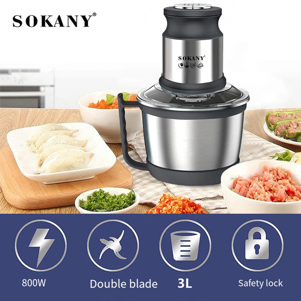 800W 3L Meat Grinder Electric Stainless Steel Blender Mixer Machine for Kitchen Food Processors Chopper Meat Mincer 220V