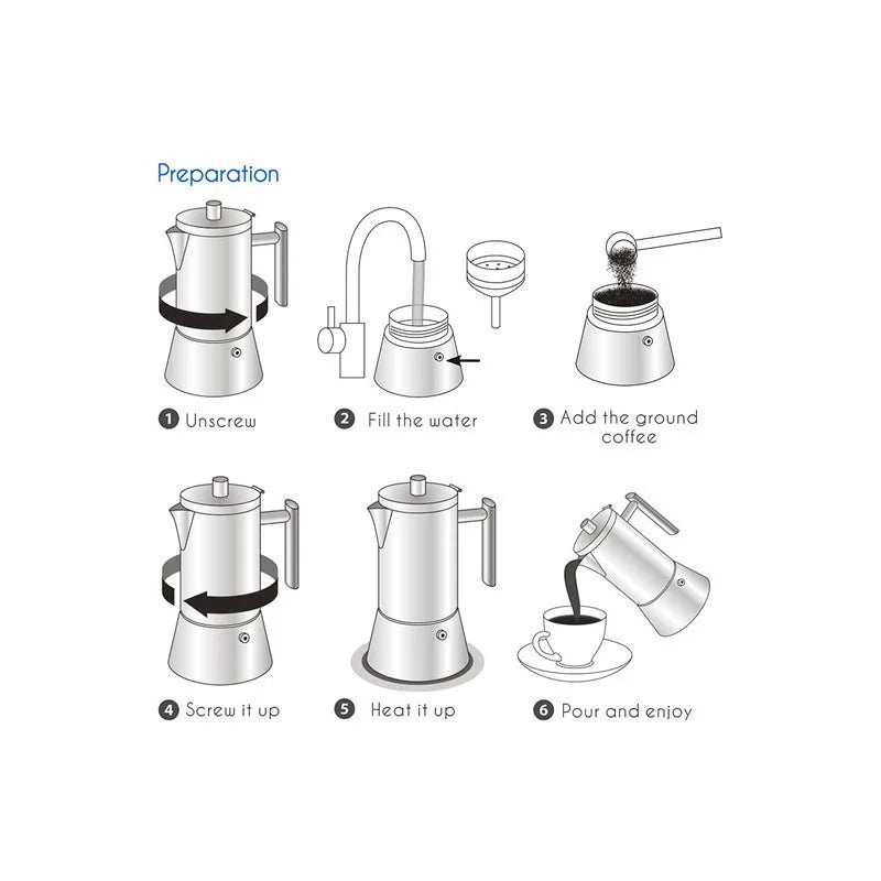 Italian Moka Coffee Pot Thickened Stainless Steel Mocha Kettle Cuban Espresso Maker Cup For Gas Stove Or Induction Cooker