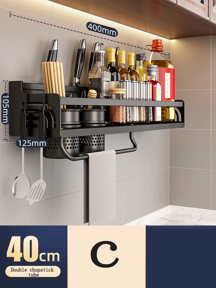 Kitchen Organizer Shelf Wall-mounted Spice Storage Rack Kitchen Knife Holder Wall Seasoning Chopstick Spoon Shovel Storage