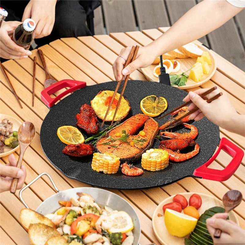 Electric Griddle Smokeless Electric BBQ Grill Baking Trays Nonstick Cooking Griddle Pan Pancake Maker EU Plug-Y48A