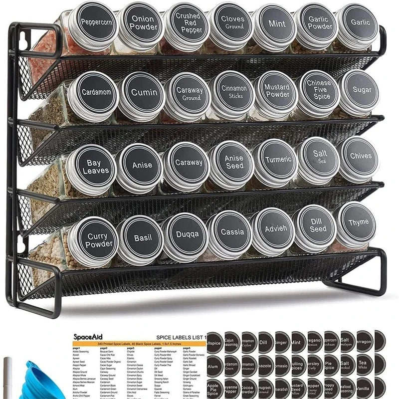 Kitchen Spice Bottle Storage Rack 4 Tier Countertop Seasoning Organizer Hollow Iron Shelf For Home Cooks Family Table Decor