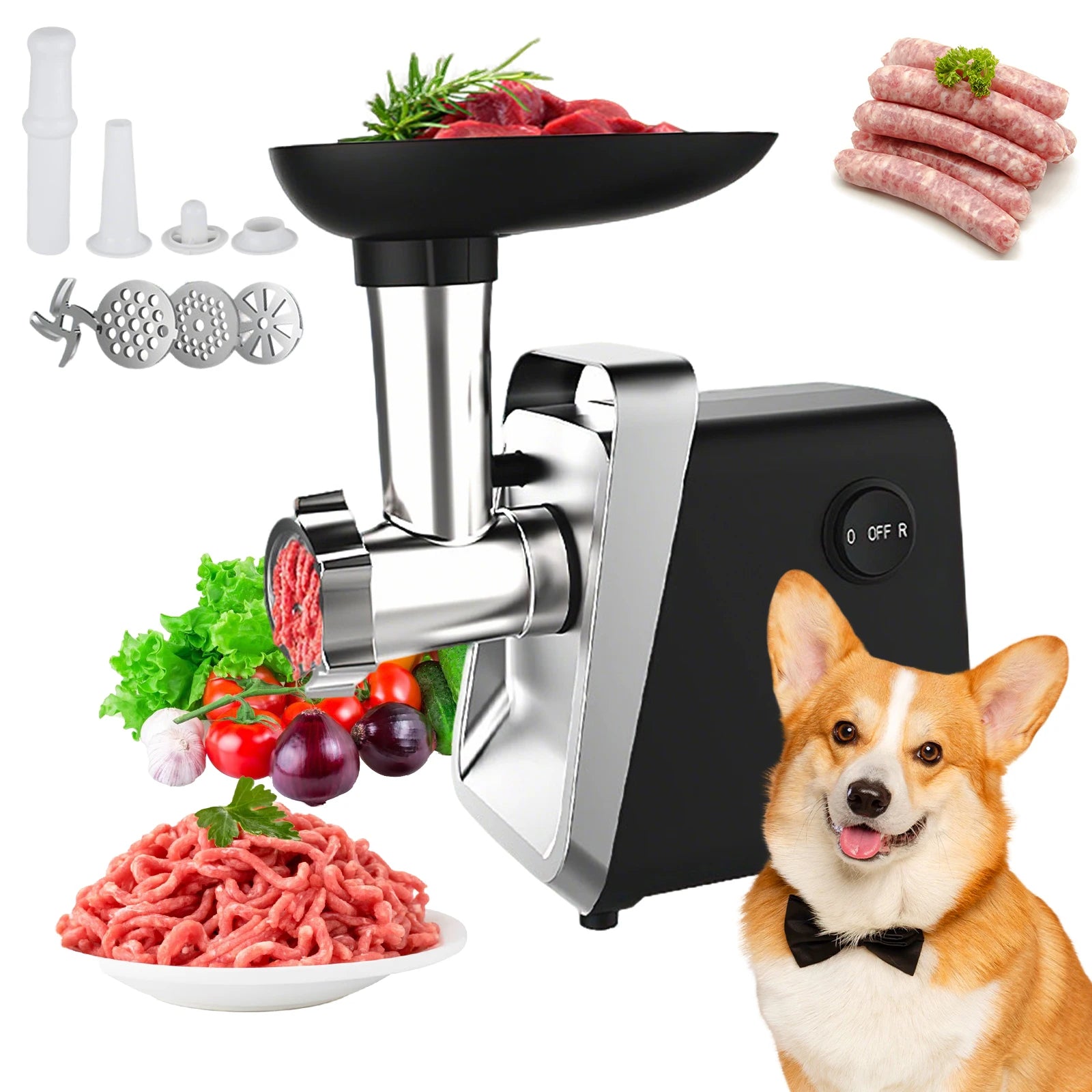 Electric Meat Grinder Heavy Duty Meat Mincer Grinder Stainless Steel Food Processor Sausage Stuffer for Homemade Dog Food