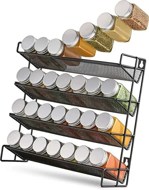 Kitchen Spice Bottle Storage Rack 4 Tier Countertop Seasoning Organizer Hollow Iron Shelf For Home Cooks Family Table Decor