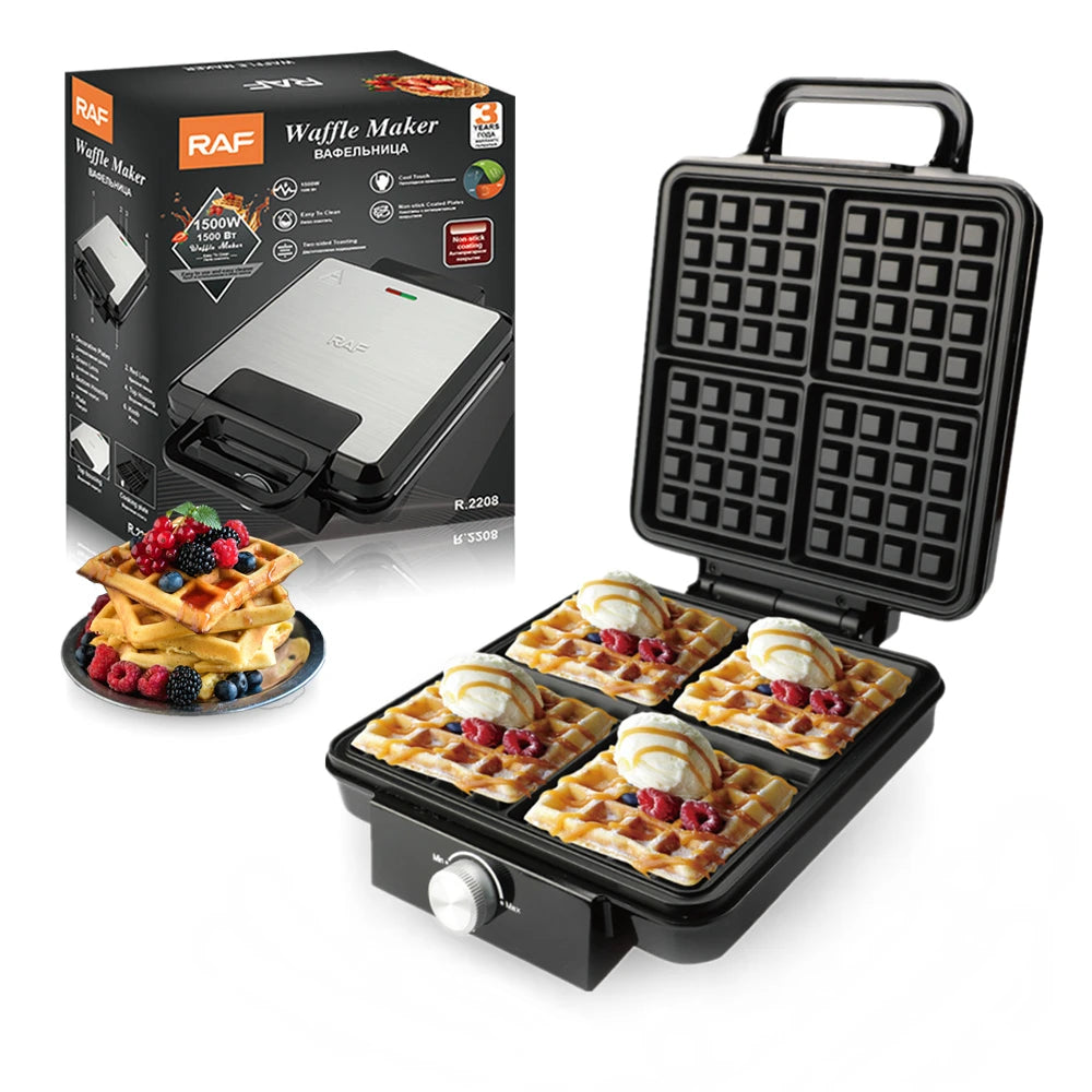 1500W Electric Waffle Maker 4 Pan Double Heating Non-Stick Egg Cake Oven Pancake Egg Waffle Cake Machine for Kid's Snacks