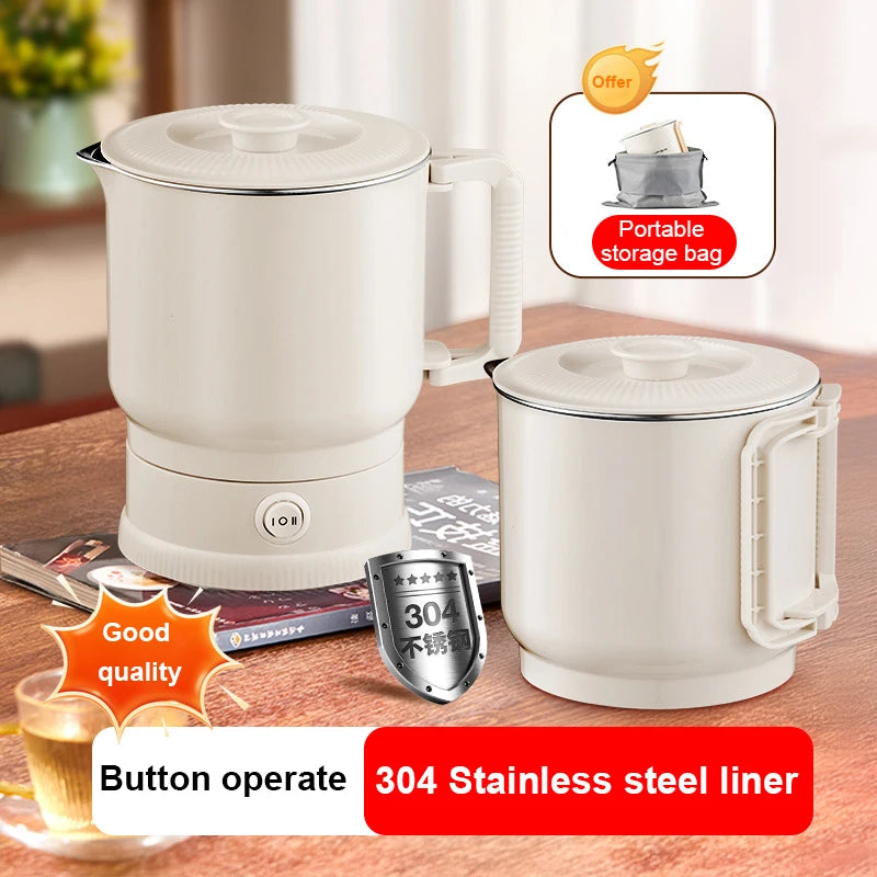 Folding Portable Electric Kettle Insulated Hot Water Boiler Stainless Steel Travel Noodles Cooking Pot Stew Skillet 800ML Hotpot