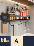 Kitchen Organizer Shelf Wall-mounted Spice Storage Rack Kitchen Knife Holder Wall Seasoning Chopstick Spoon Shovel Storage