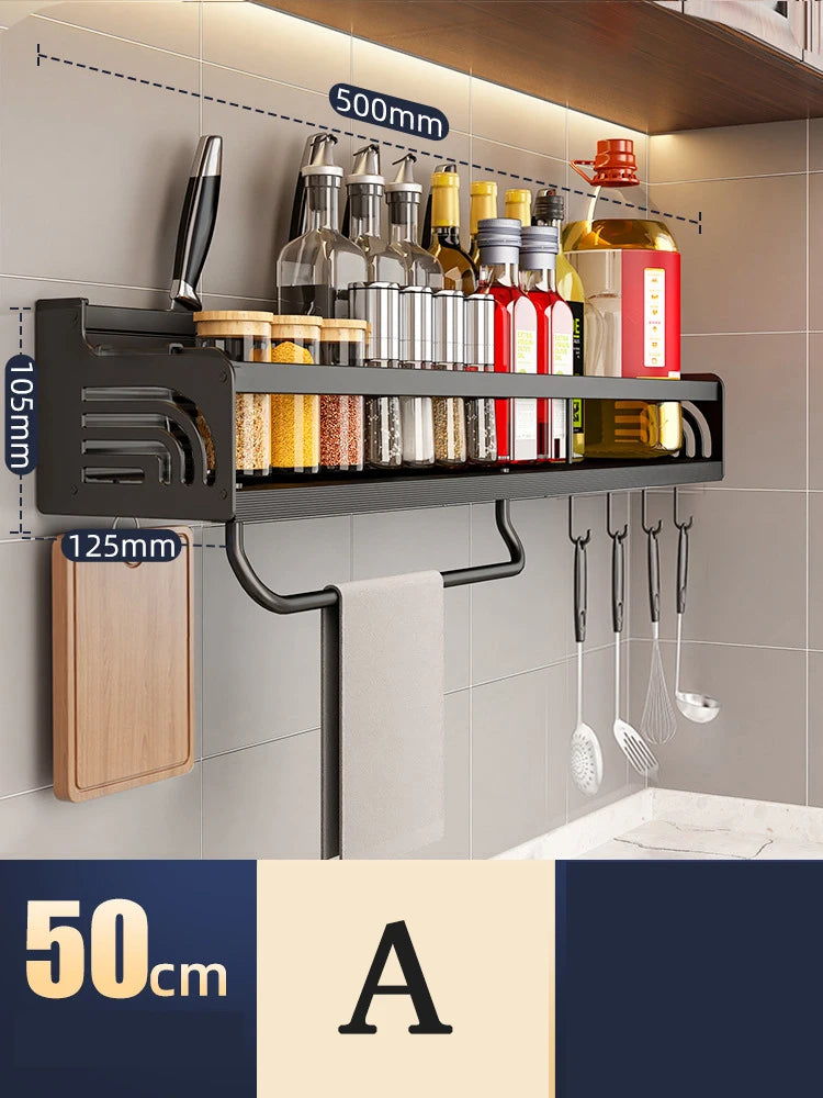 Kitchen Organizer Shelf Wall-mounted Spice Storage Rack Kitchen Knife Holder Wall Seasoning Chopstick Spoon Shovel Storage