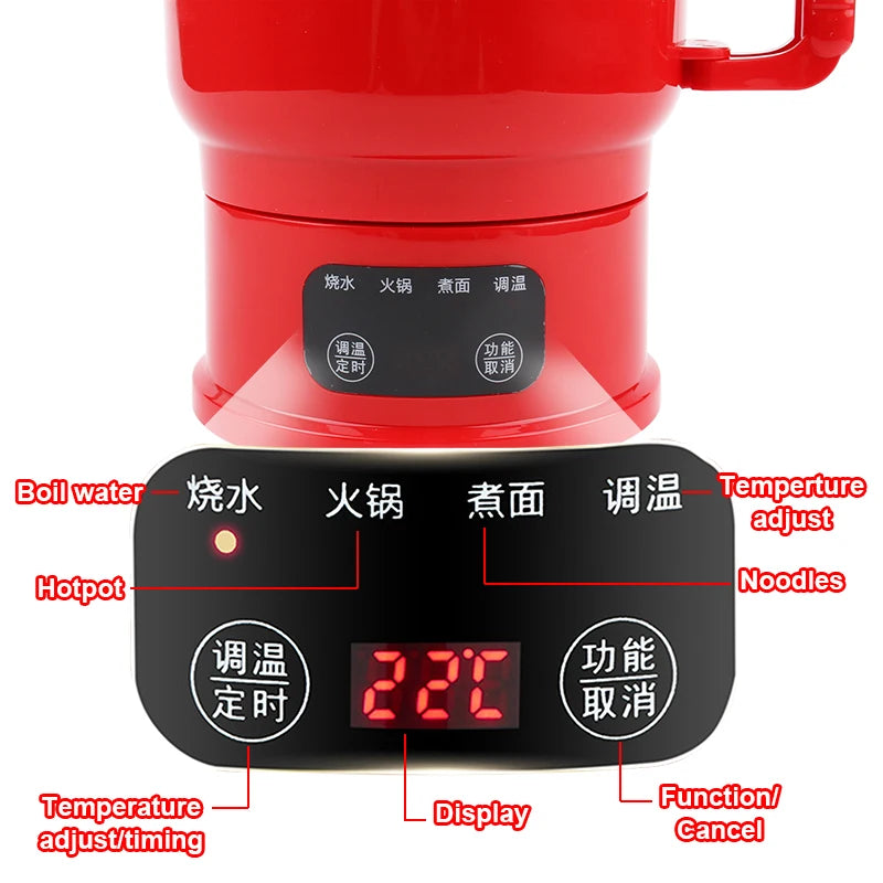 Folding Portable Electric Kettle Insulated Hot Water Boiler Stainless Steel Travel Noodles Cooking Pot Stew Skillet 800ML Hotpot