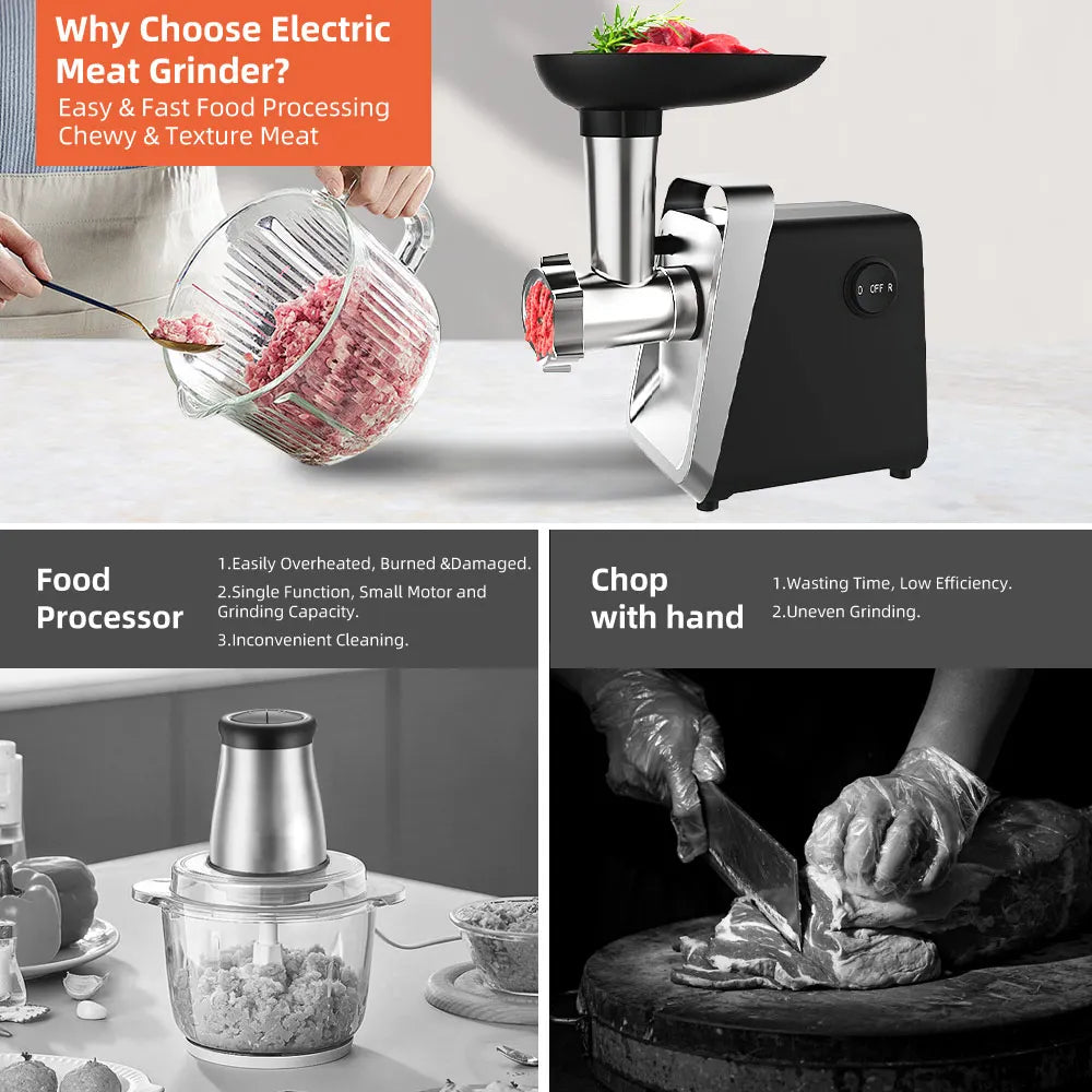 Electric Meat Grinder Heavy Duty Meat Mincer Grinder Stainless Steel Food Processor Sausage Stuffer for Homemade Dog Food