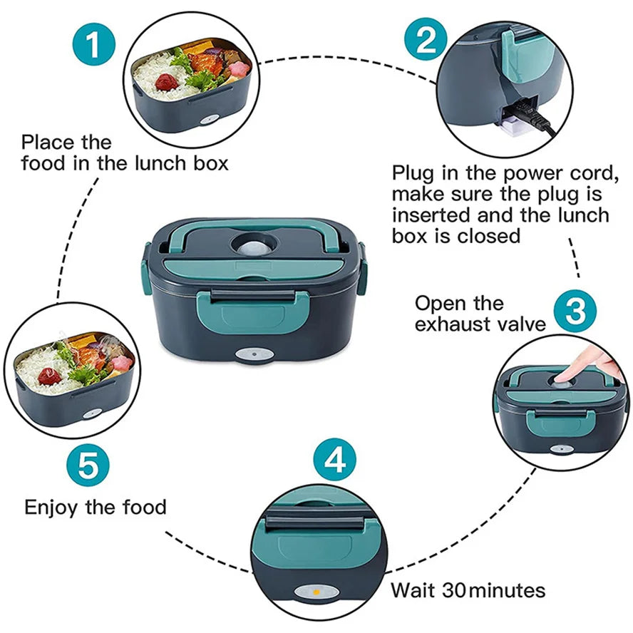 GECOFEER 1.5L 60W Electric Lunch Box Food Warmer Portable Food Heater for Car Or Lunch Heating Microwave for Truckers