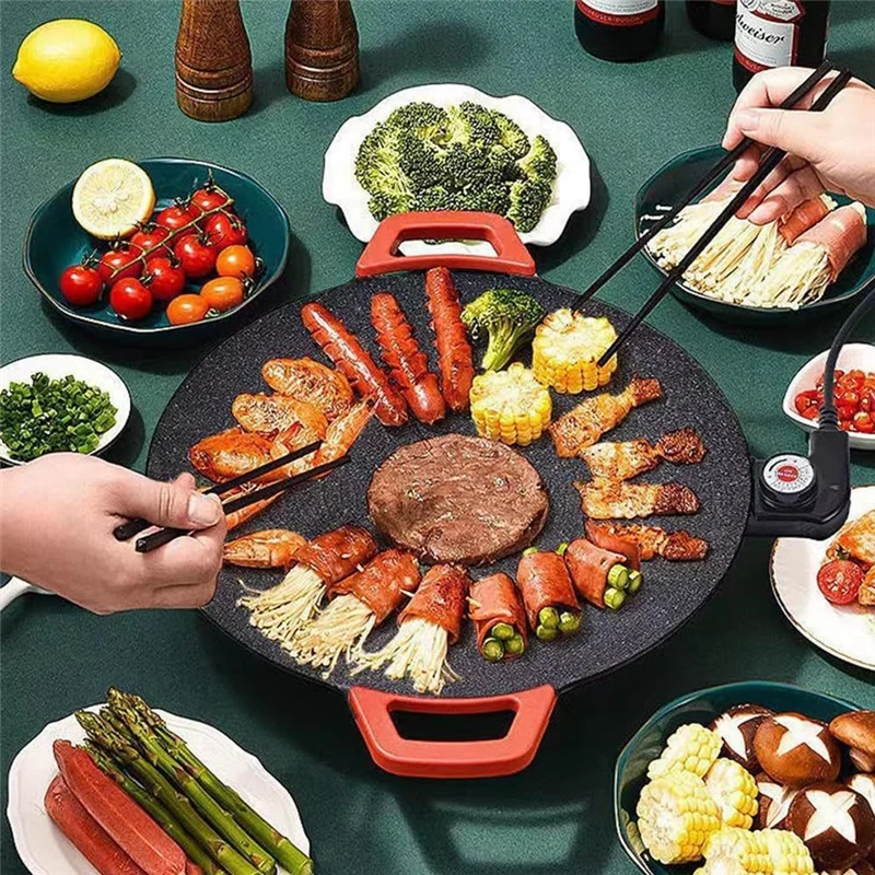 Electric Griddle Smokeless Electric BBQ Grill Baking Trays Nonstick Cooking Griddle Pan Pancake Maker EU Plug-Y48A