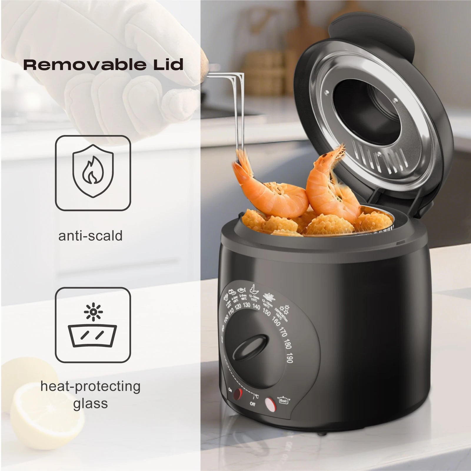 SUPERLEX Electric Deep Fryer 1L For Home Temperature Control Visual Window Removable Oil Tank Easy‑Clean Fried Chicken Fries Pot