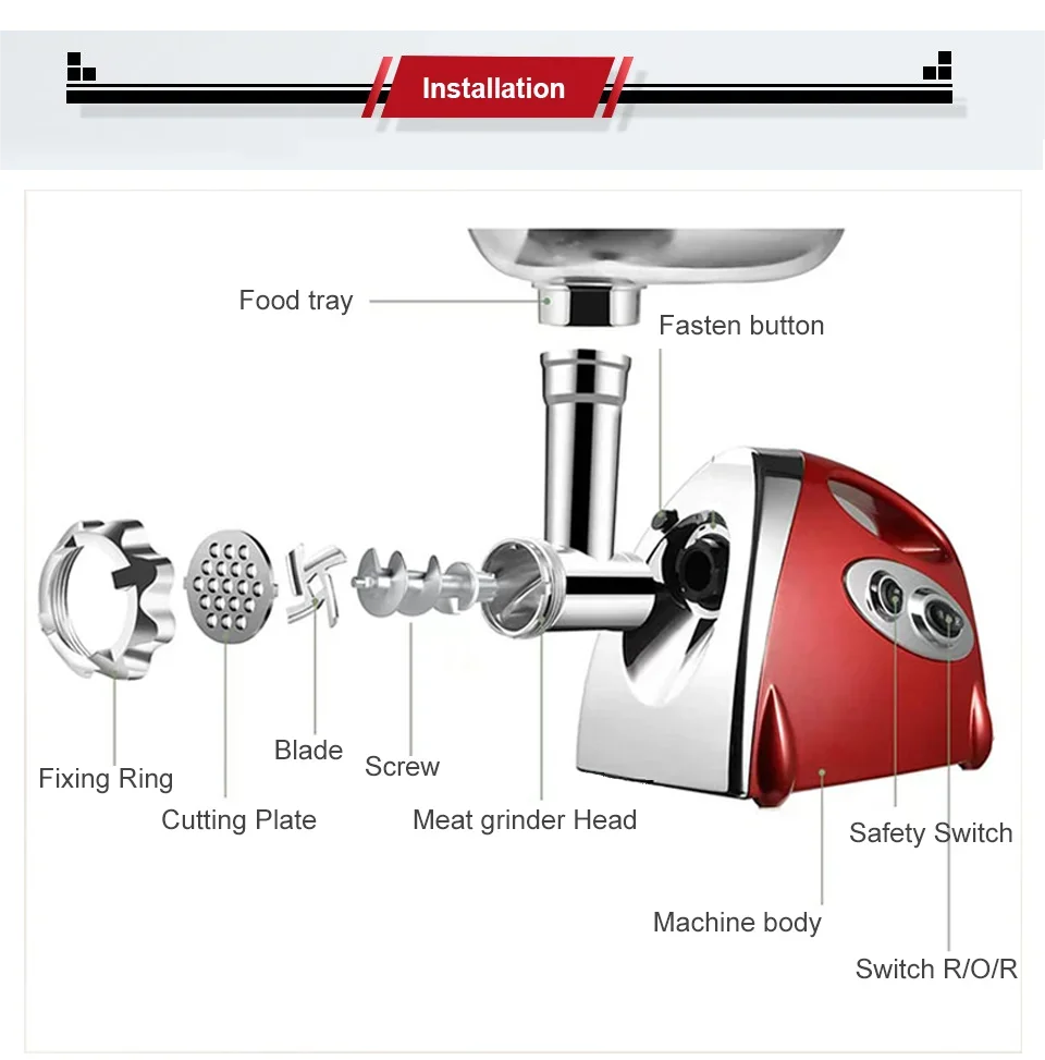 Electric Meat Grinder Heavy Duty Meat Mincer Grinder Stainless Steel Food Processor Sausage Stuffer for Homemade Dog Food