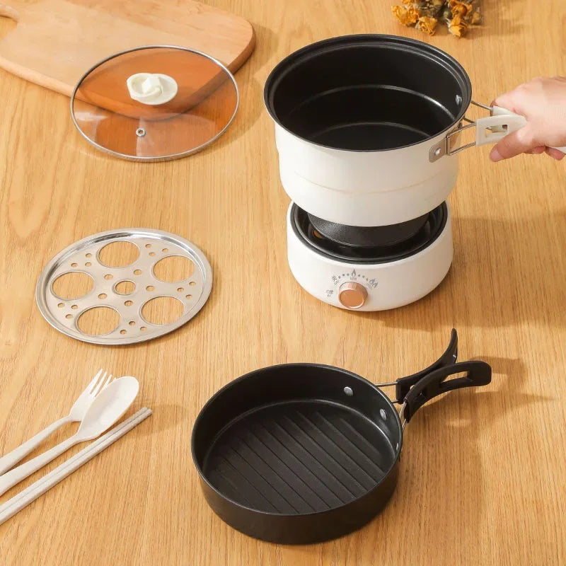 Electric Cooker 110V/220V Cooking Pot Foldable Hotpot 1.6L Portable Multi cookers Split Type Rice Cooker Frying Pan Home Travel
