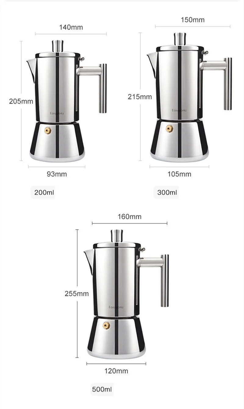 Italian Moka Coffee Pot Thickened Stainless Steel Mocha Kettle Cuban Espresso Maker Cup For Gas Stove Or Induction Cooker