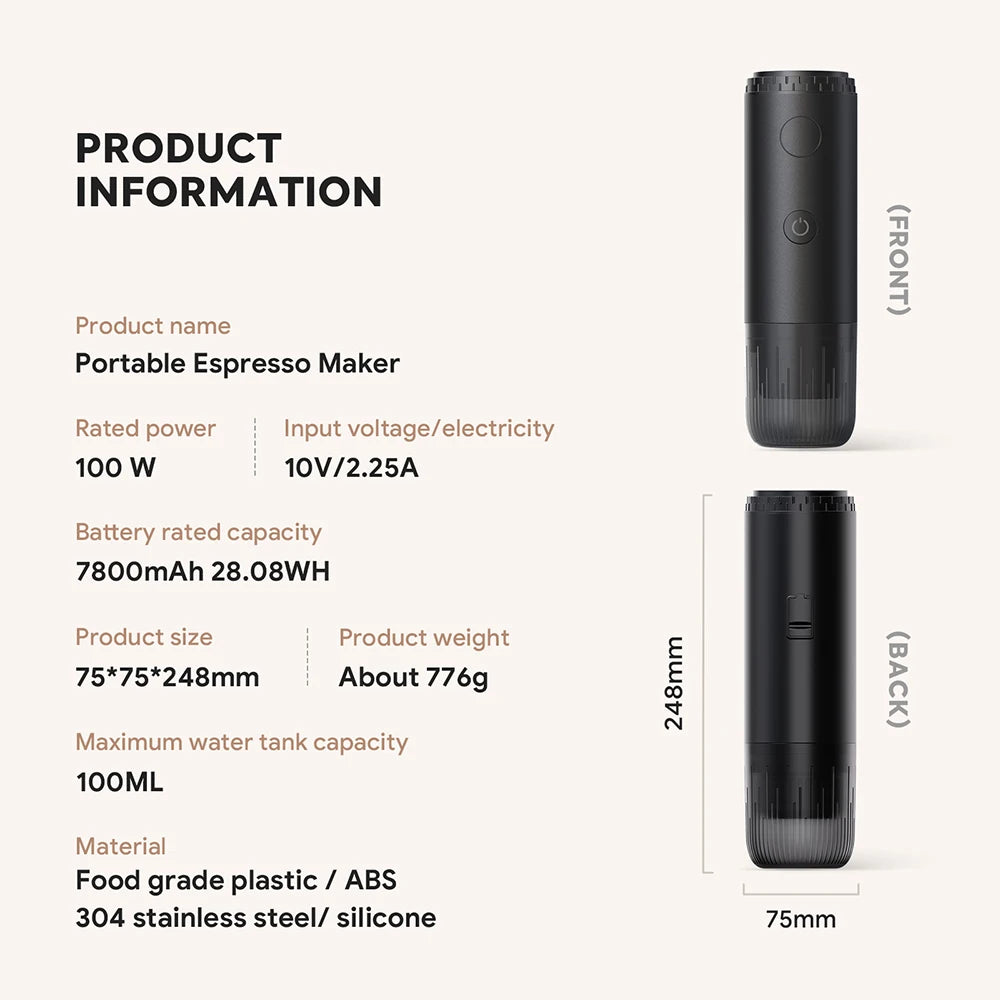 RECAFIM Wireless Electric Portable Espresso Coffee Machine for Car Home Camping Coffee Maker Fit Nespresso Dolce Capsule Powder