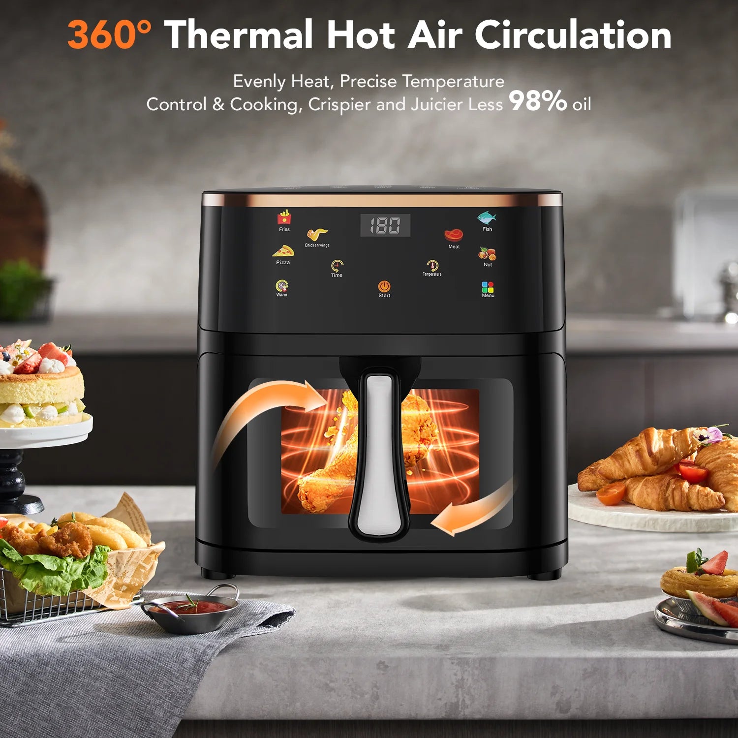 OYAJIA Air Fryer 10L with Easy-View Window, Touch Controls, Nonstick, 7 Function