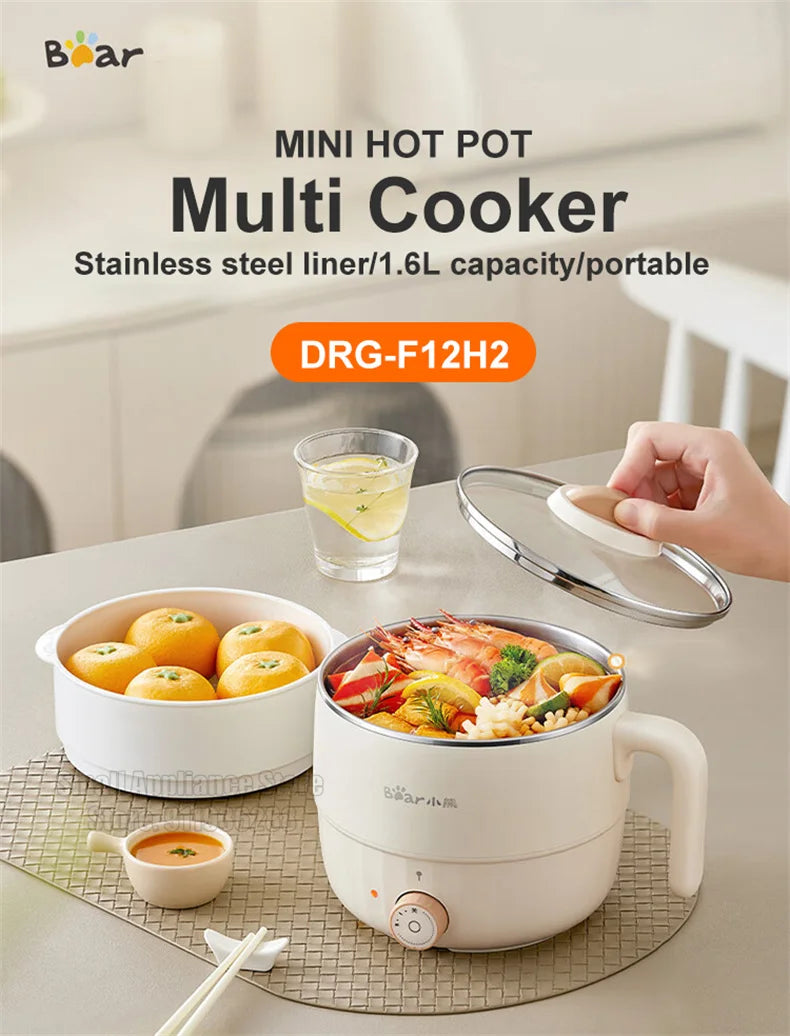 Bear Multifunction Electric Cooking Pot Stainless Steel Single/Double Layer Hot Pot Household 1-2 People Electric Rice Cooker