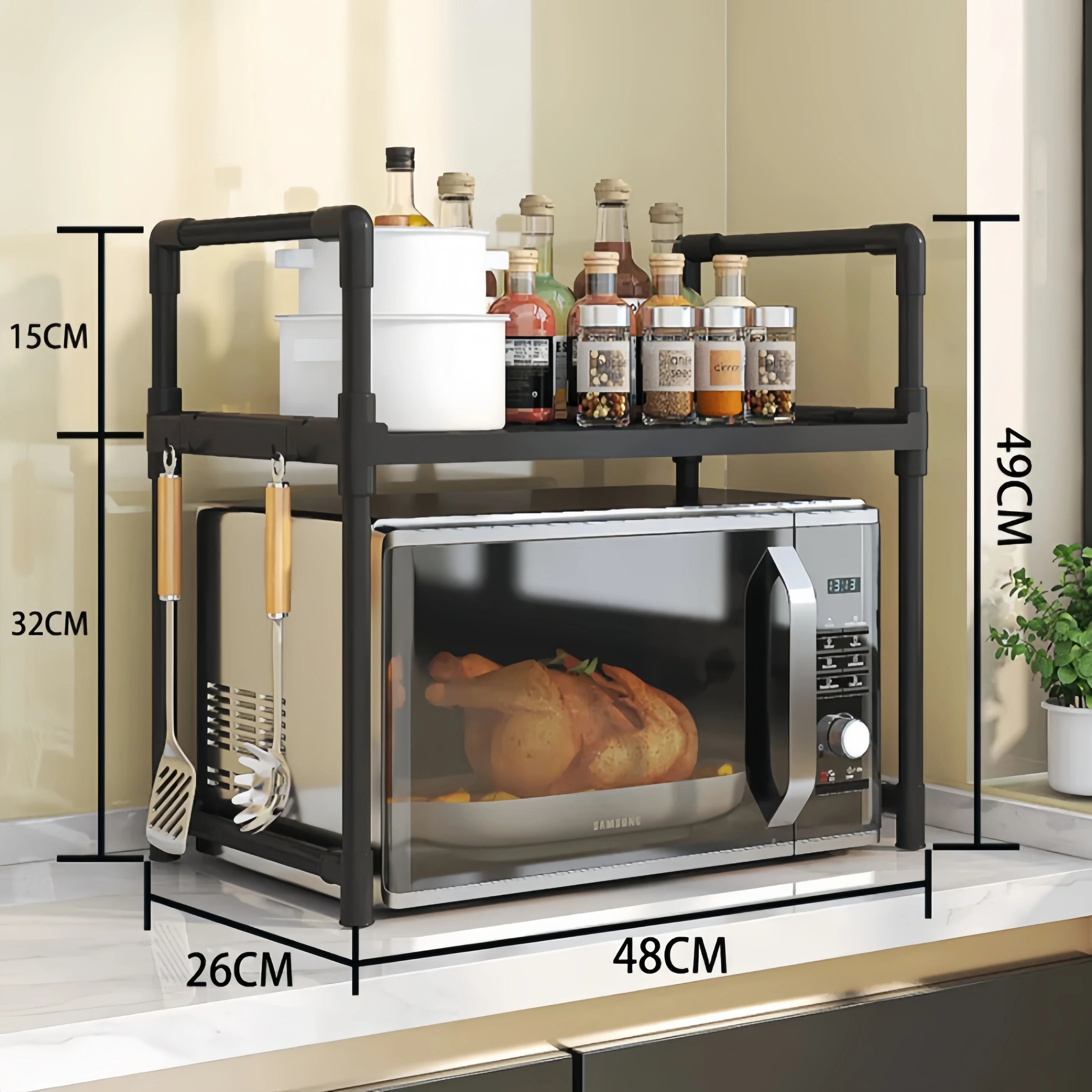 Kitchen Elevated Design Seasoning Rack Microwave Storage RackBilayer Oven Modern Minimalism Kitchen Accessories Organizer