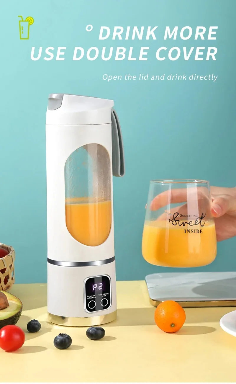 Portable Fruit Juicer 10 Blades 450ml Capacity 3 Gears USB Rechargeable Blender Ice Crusher for Shakes and Smoothies Juicer Cup