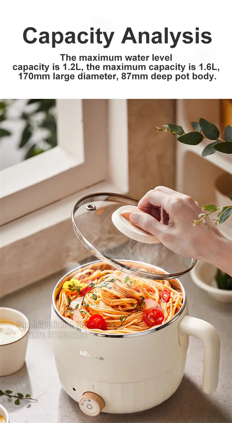 Bear Multifunction Electric Cooking Pot Stainless Steel Single/Double Layer Hot Pot Household 1-2 People Electric Rice Cooker