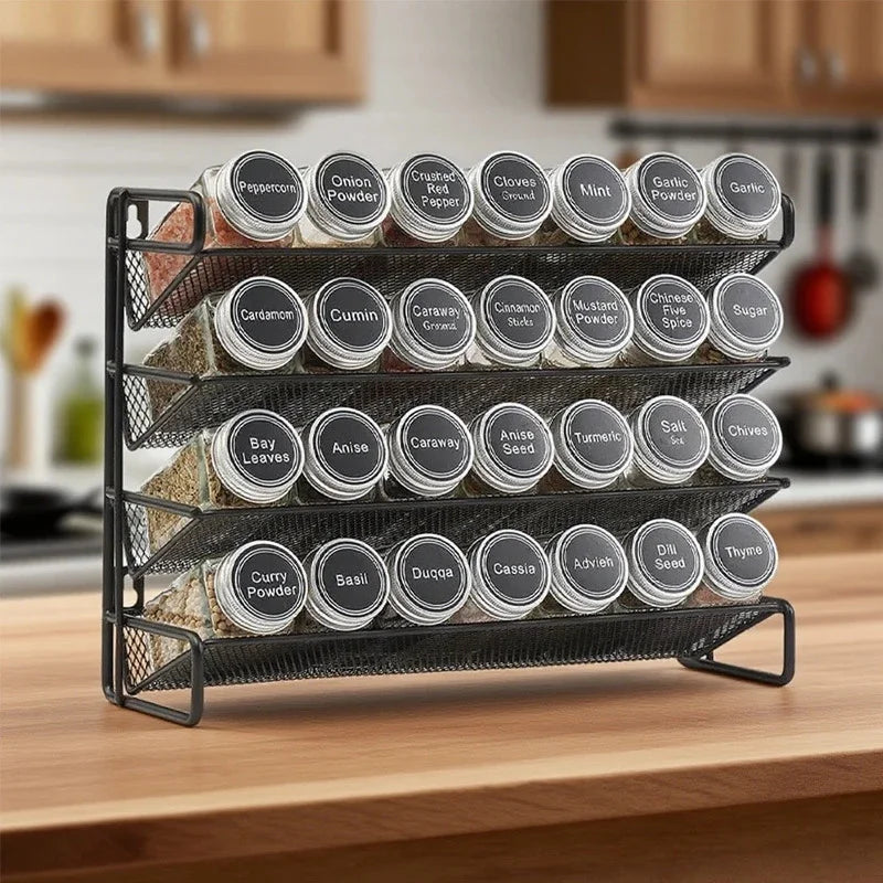 Kitchen Spice Bottle Storage Rack 4 Tier Countertop Seasoning Organizer Hollow Iron Shelf For Home Cooks Family Table Decor