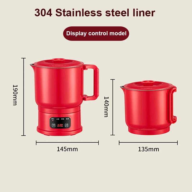 Folding Portable Electric Kettle Insulated Hot Water Boiler Stainless Steel Travel Noodles Cooking Pot Stew Skillet 800ML Hotpot