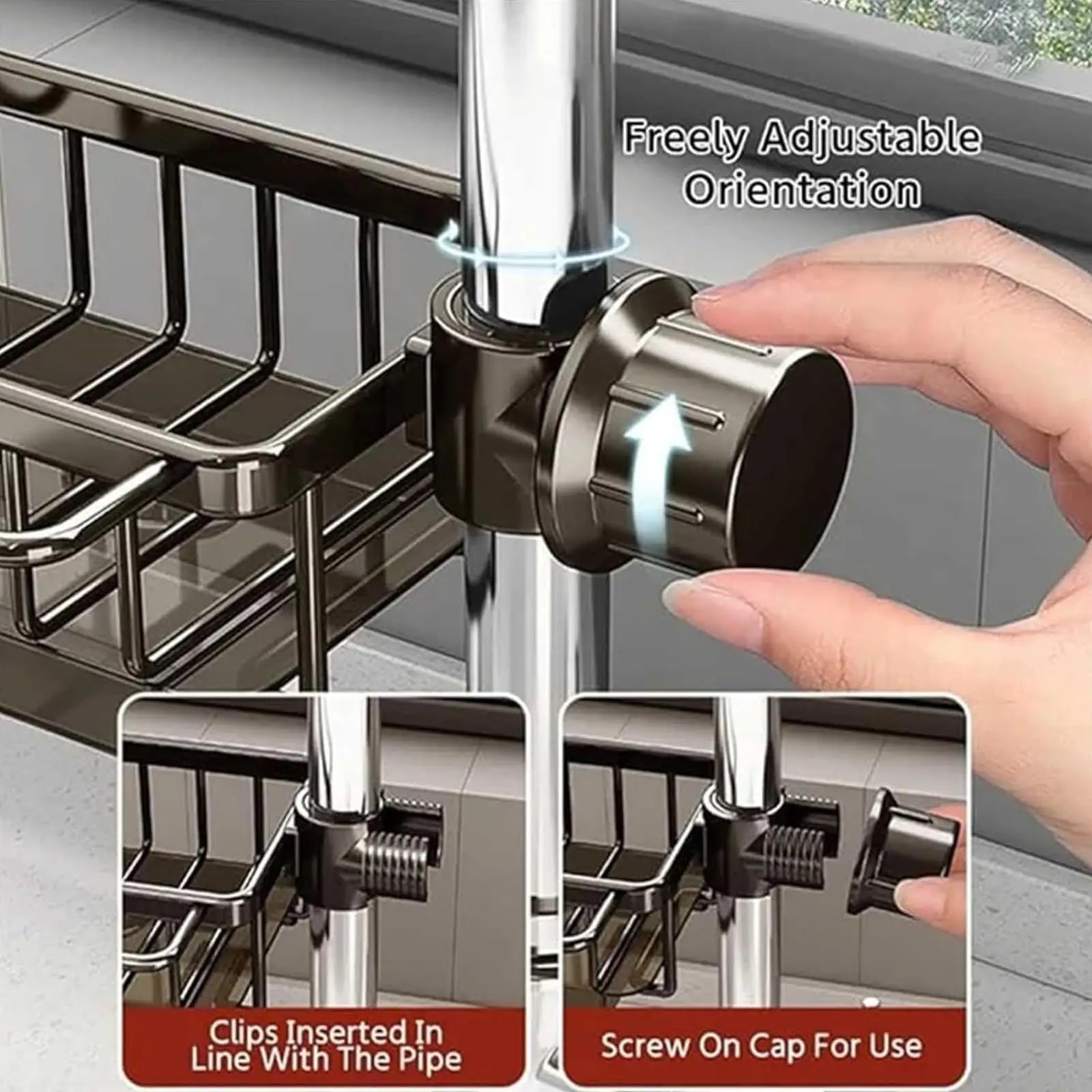 Kitchen Sink Faucet Organizer,3in1 Kitchen Faucet Organization Rack - Dish Sponge Holder, Multi-Function Storage Caddy Rack