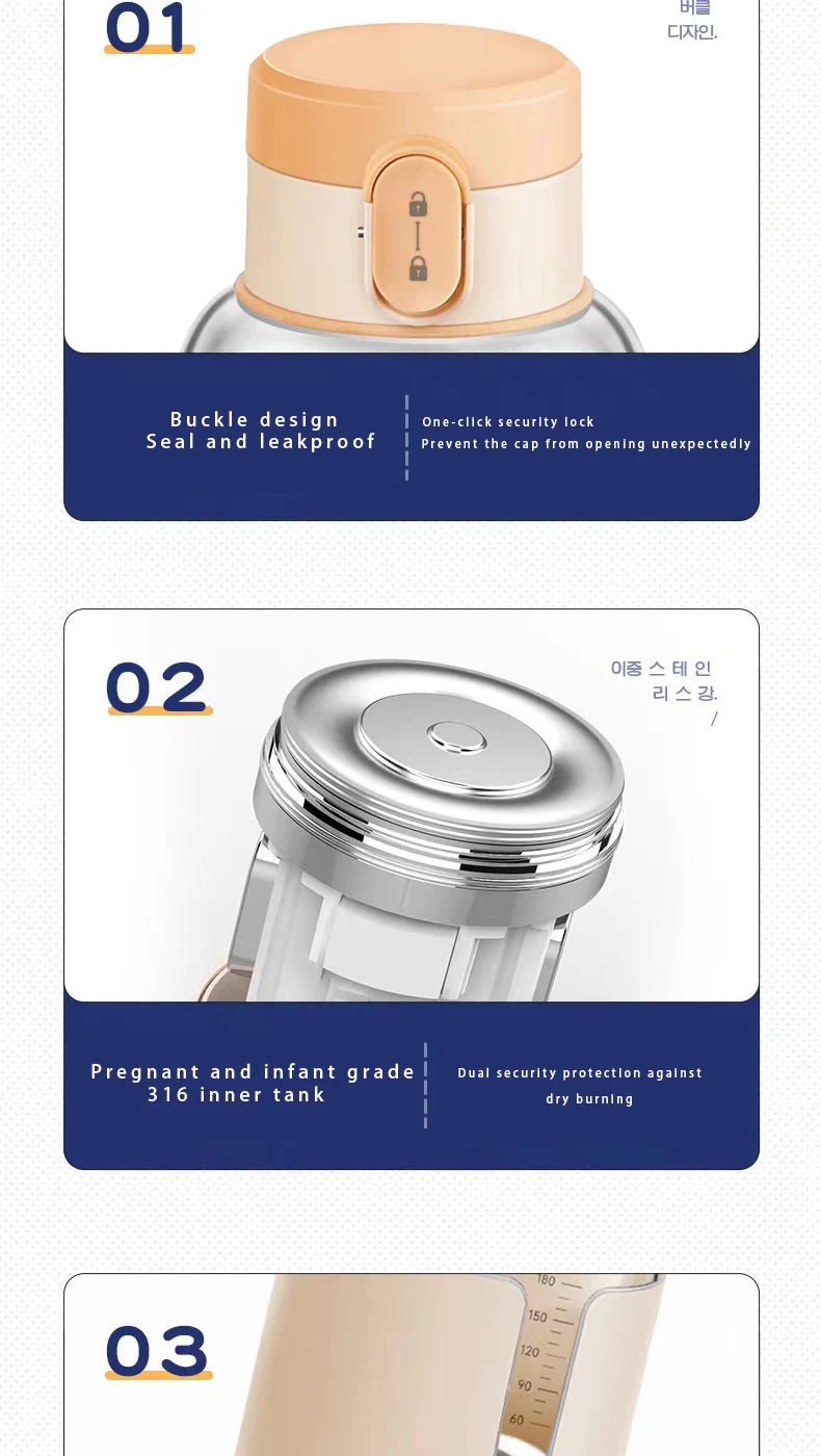 Wireless Milk Conditioner Portable Kettle USB Rechargable Water Bottle LED Display Thermos Cup Portable Heating Cup Milk Warmer