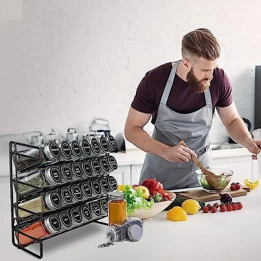Kitchen Spice Bottle Storage Rack 4 Tier Countertop Seasoning Organizer Hollow Iron Shelf For Home Cooks Family Table Decor