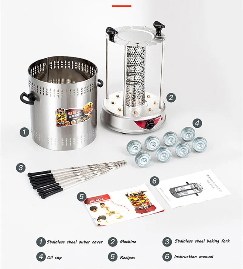 Electric Smokeless Vertical BBQ Grill Making Machine Meat Rotary Kebab Skewer Machine