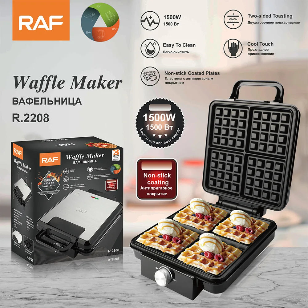 1500W Electric Waffle Maker 4 Pan Double Heating Non-Stick Egg Cake Oven Pancake Egg Waffle Cake Machine for Kid's Snacks