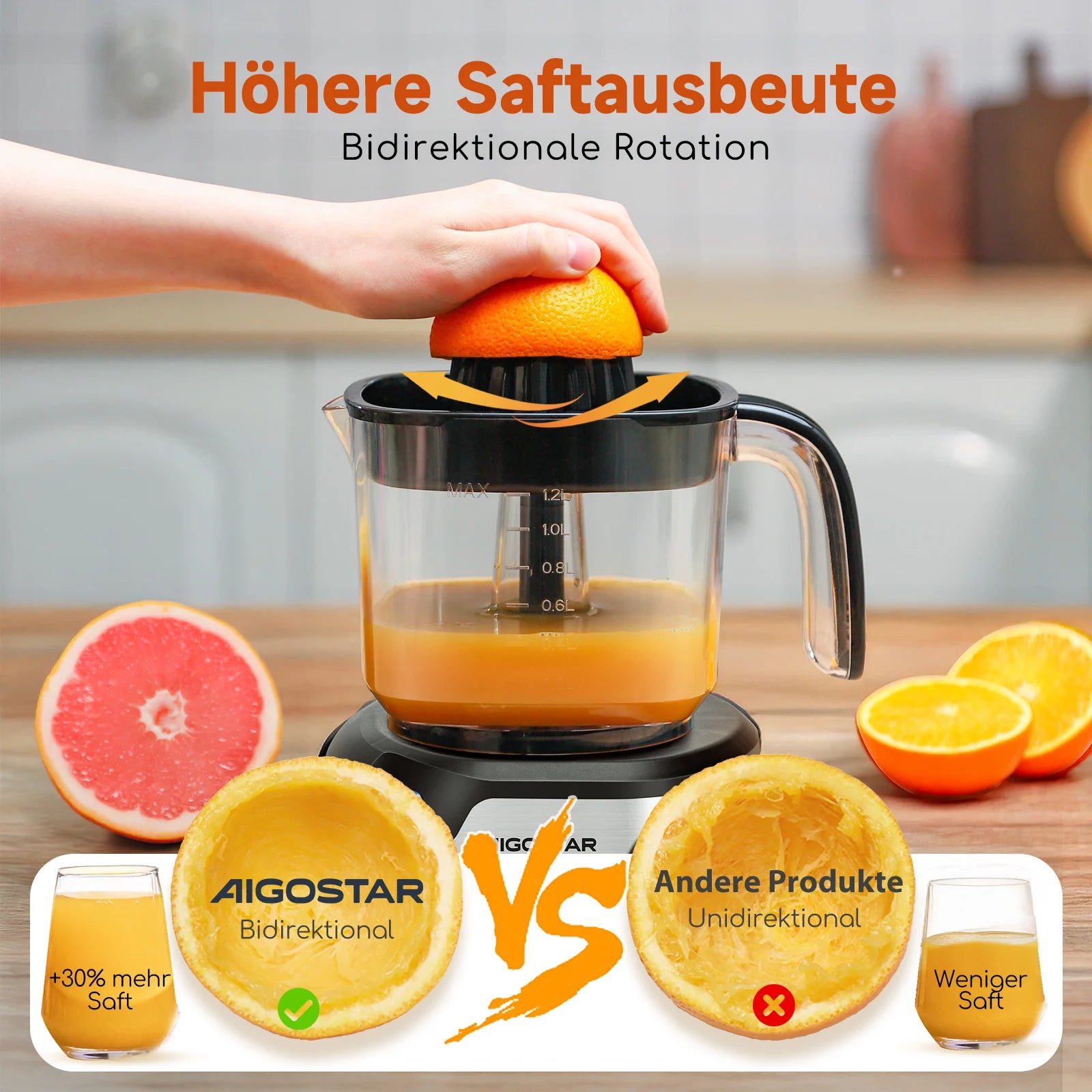 Aigostar Electric Citrus Juicer, 1.2L