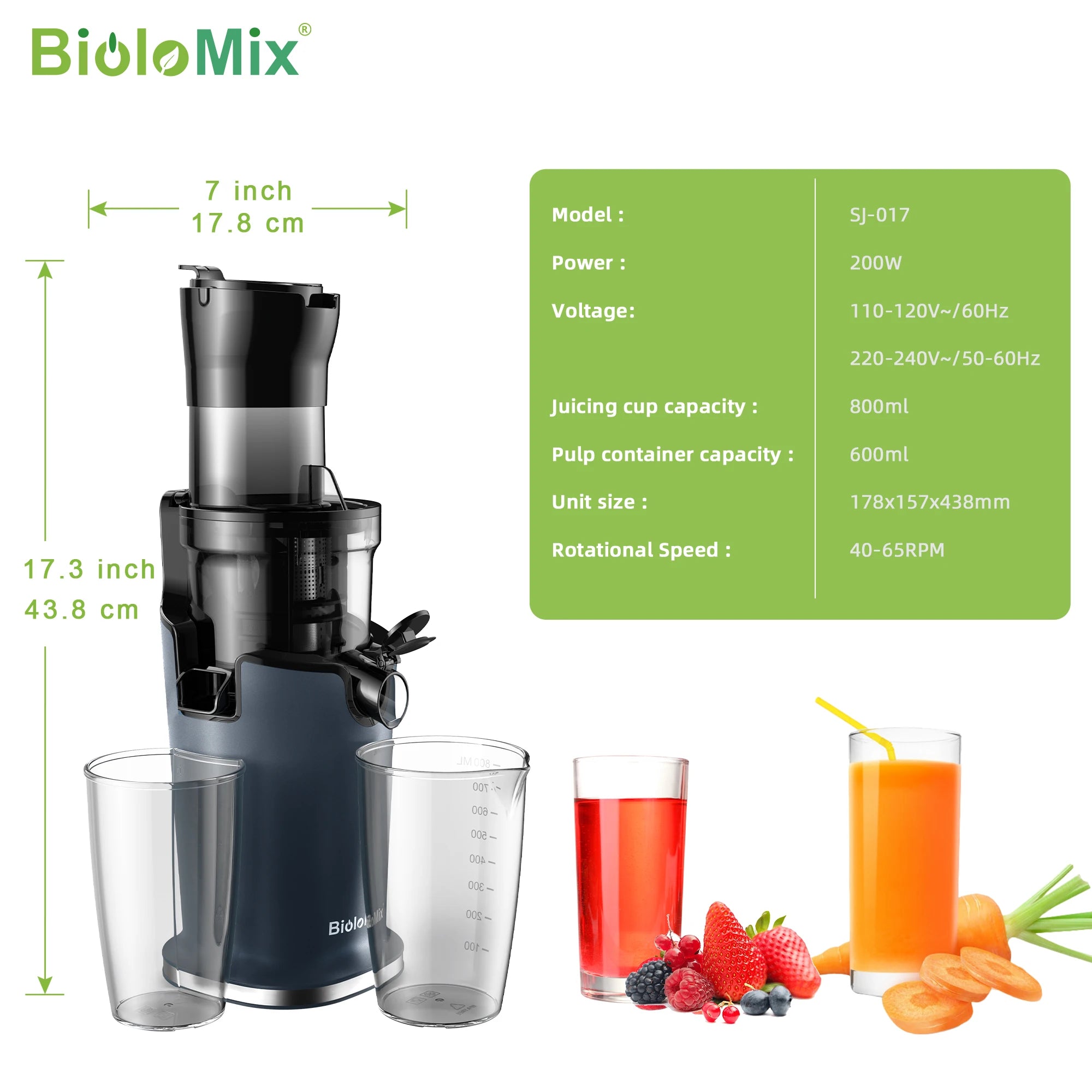 BioloMix Cold Press Juicer with 78mm Feed Chute