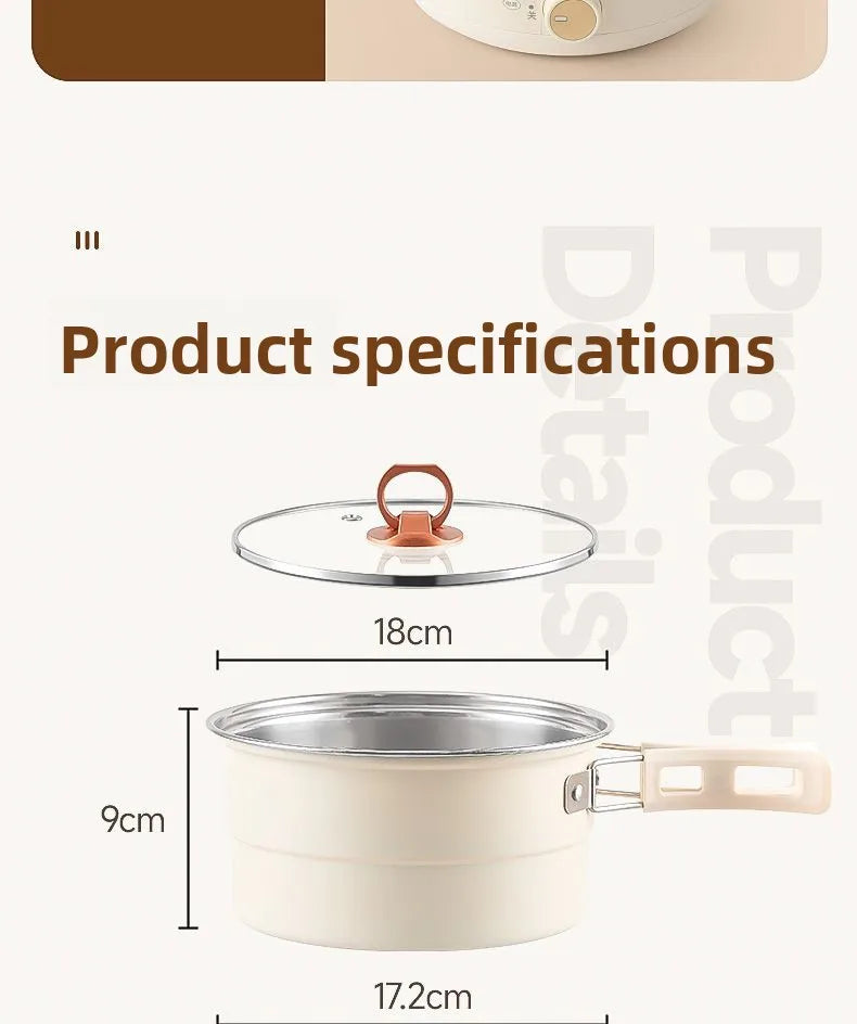 Electric Cooker 110V/220V Cooking Pot Foldable Hotpot 1.6L Portable Multi cookers Split Type Rice Cooker Frying Pan Home Travel