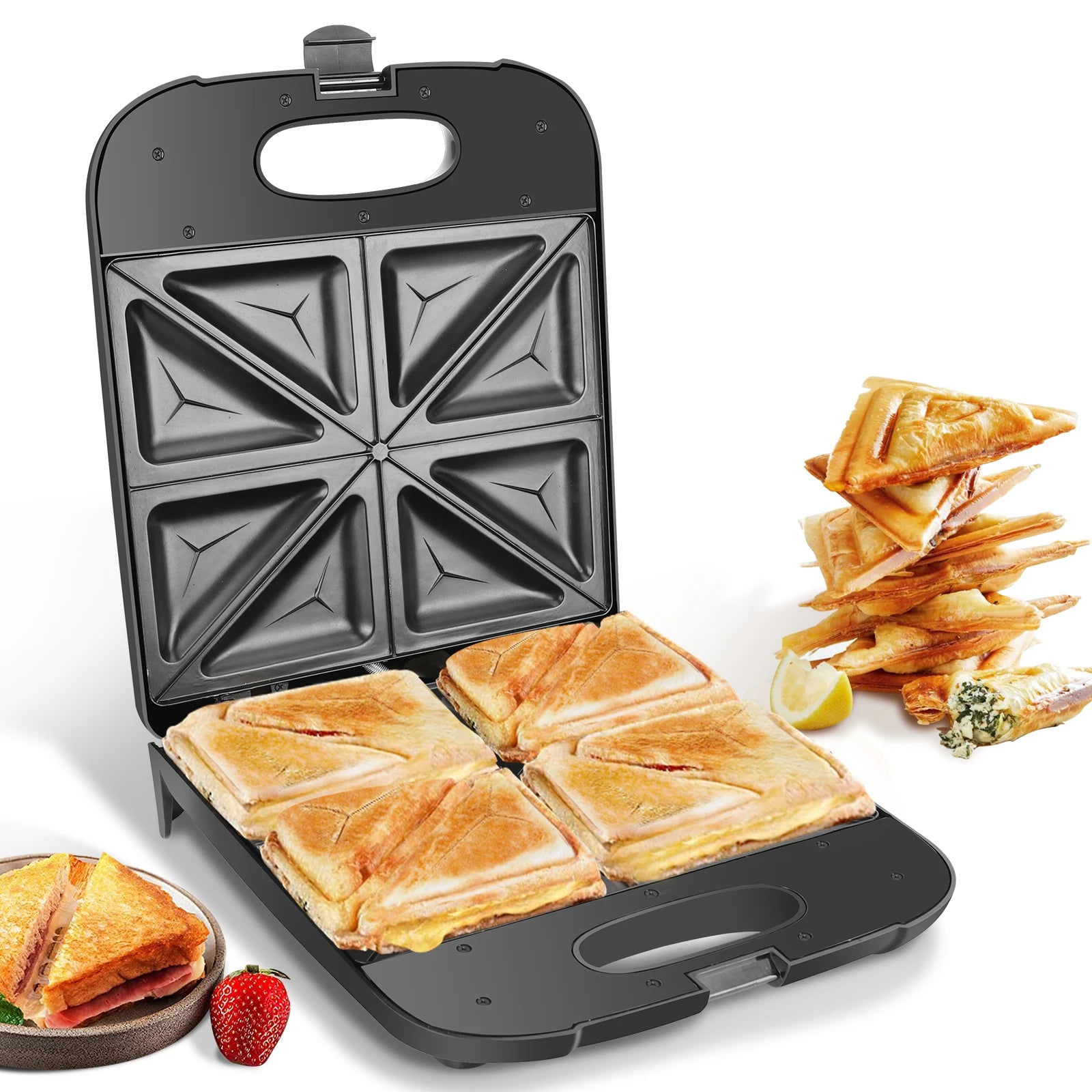 Aigostar Sandwich Maker XXL for 4 Sandwiches, 1400 W, Sandwich Toaster with Non-Stick Coating, Fast Heating, Temperature Control