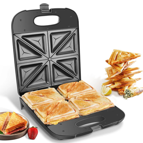 Aigostar Sandwich Maker XXL for 4 Sandwiches, 1400 W, Sandwich Toaster with Non-Stick Coating, Fast Heating, Temperature Control