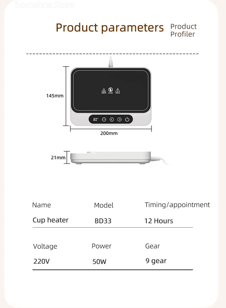 50W Cup Heater Coffee Mug Warmer Electric Hot Plate 9 Gear Temperature Warmer Coaster Heating Lunch Box Milk Home Office 220V