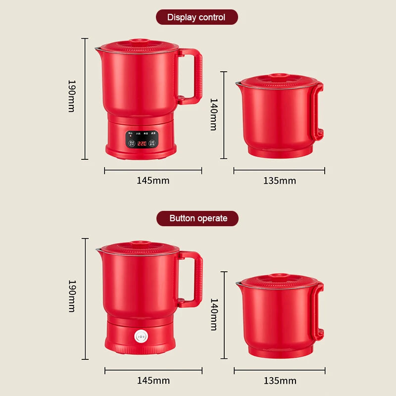 Folding Portable Electric Kettle Insulated Hot Water Boiler Stainless Steel Travel Noodles Cooking Pot Stew Skillet 800ML Hotpot